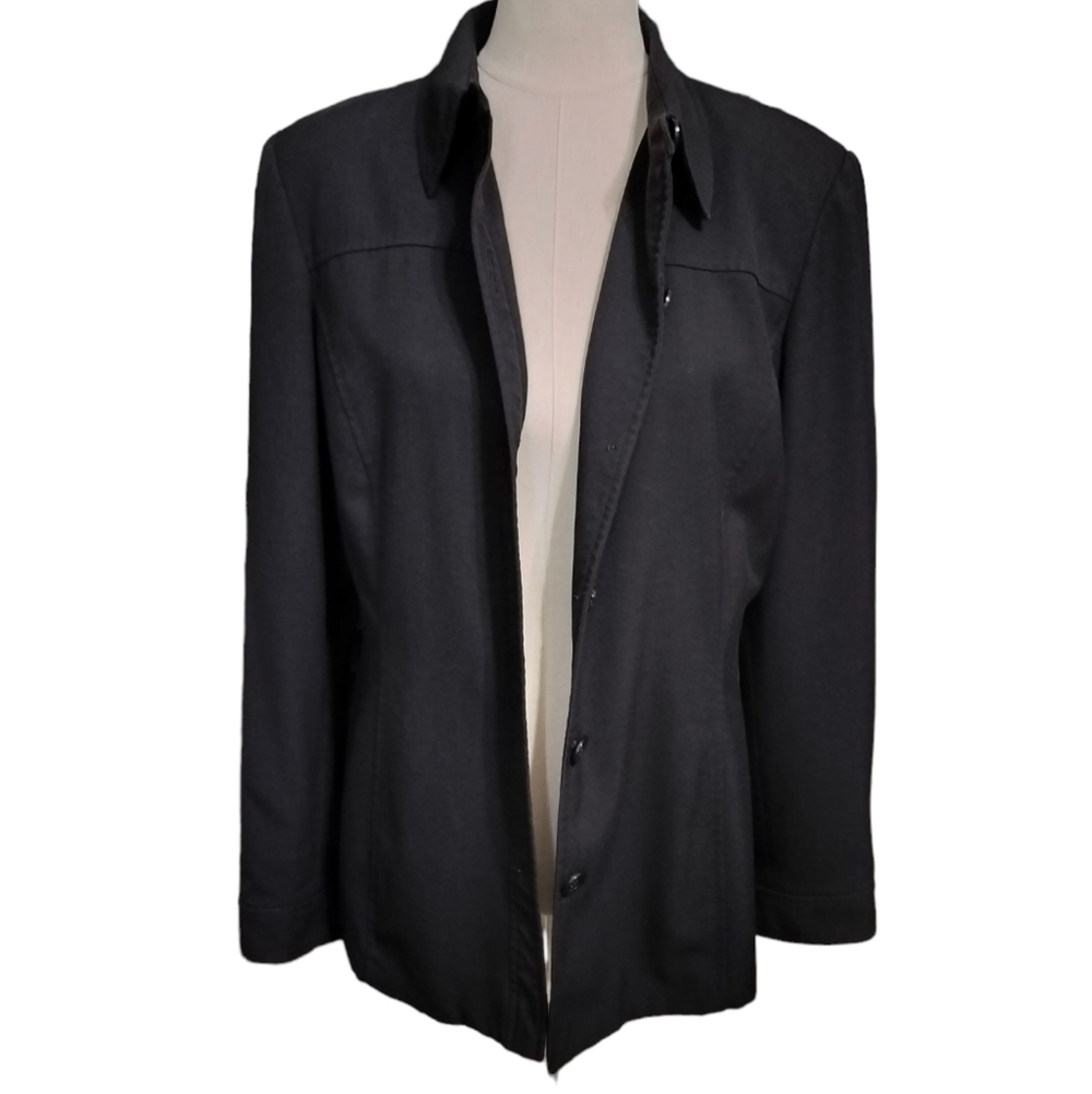(1239)Liz Claiborne Lizsport Black Button Down Shirt Jacket Shacket